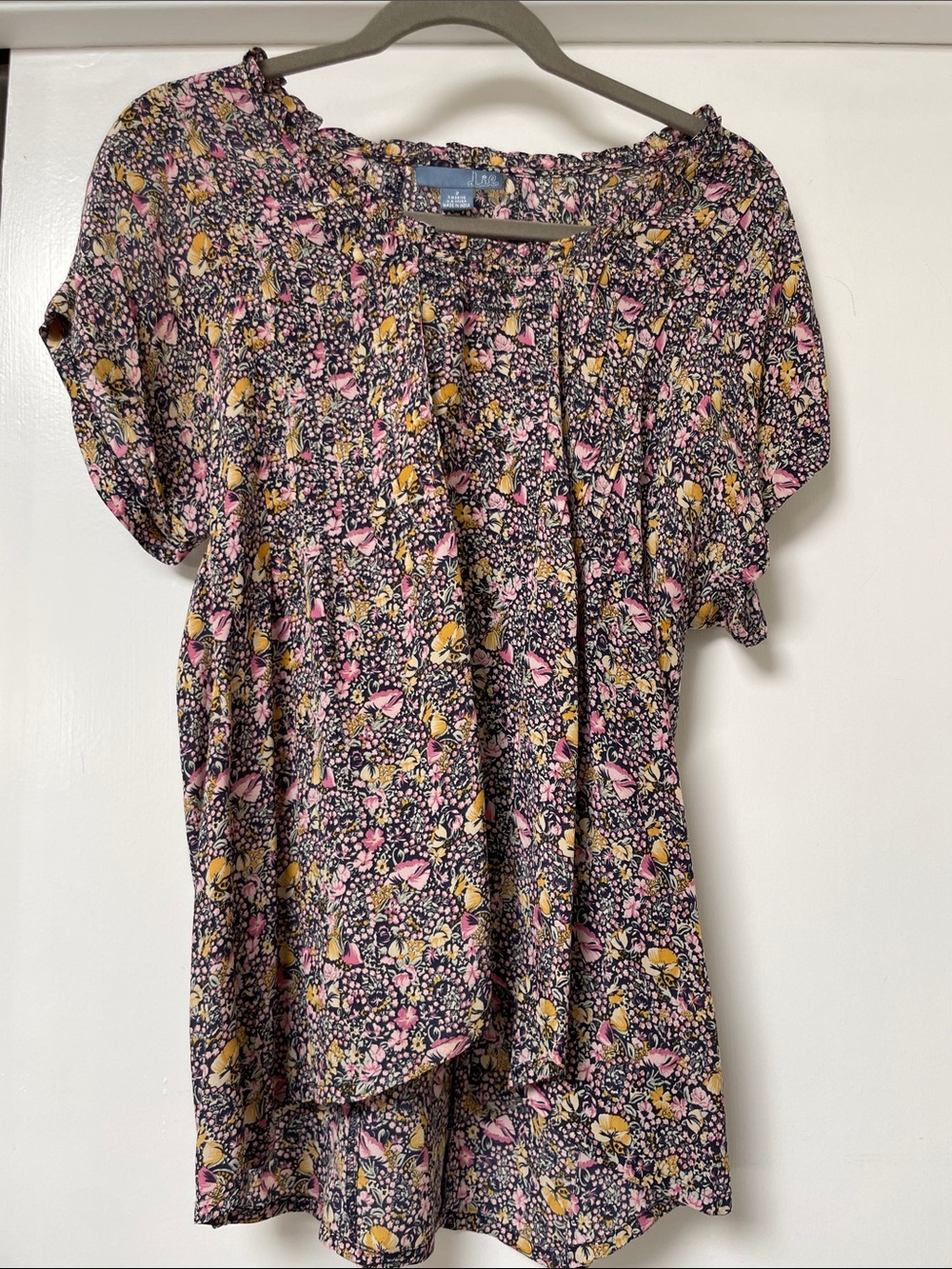 Women’s Floral Smocked Neck Blouse - Pink, Yellow & Black